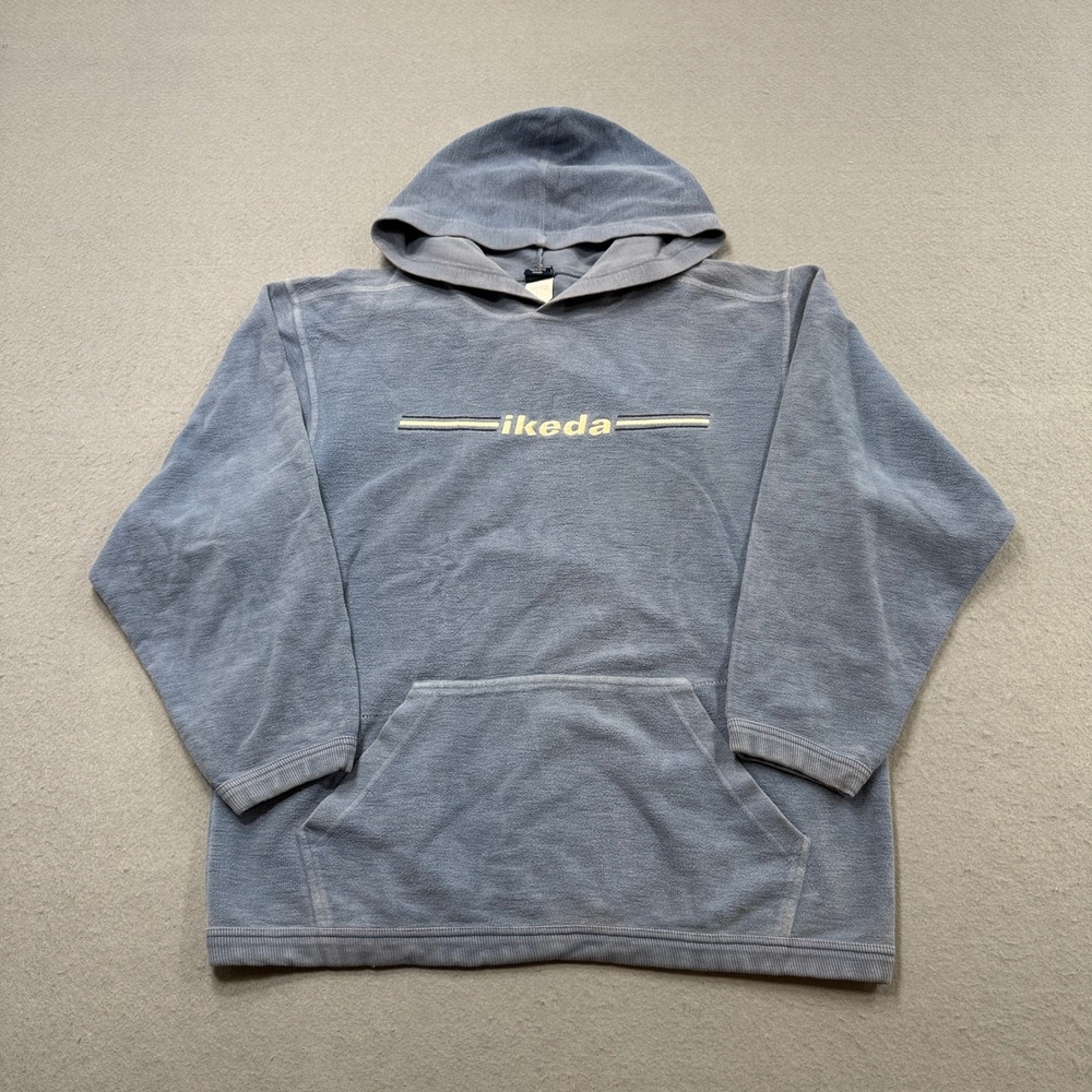 Vintage Ikeda Hoodie Mens XL Blue Faded Y2K Oversize Baggy Spell Out Made Canada